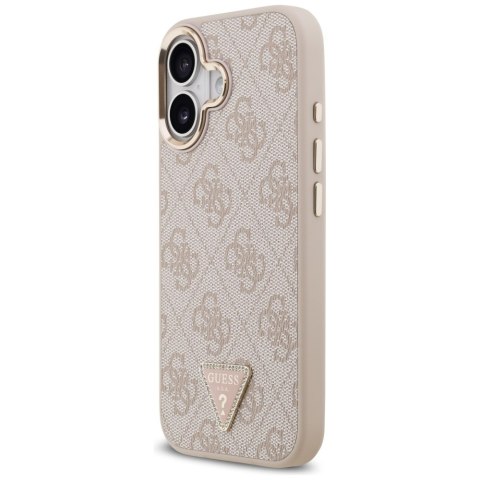 Guess Nakładka Magsafe 4G PU Leather Case With Triangle Logo And Gold Metal Camera Frame Do iPhone 17 Różowa