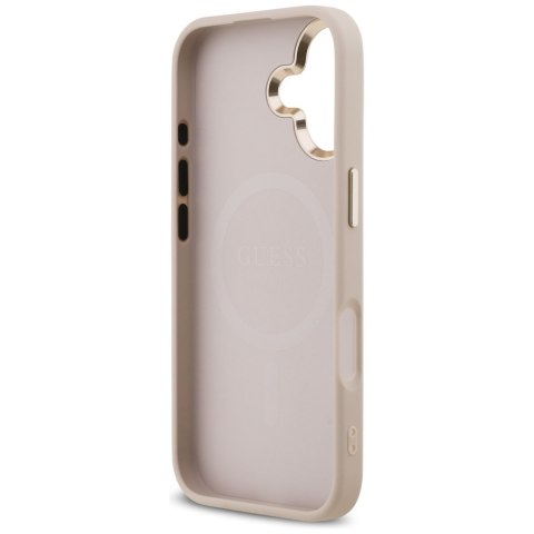 Guess Nakładka Magsafe 4G PU Leather Case With Triangle Logo And Gold Metal Camera Frame Do iPhone 17 Różowa