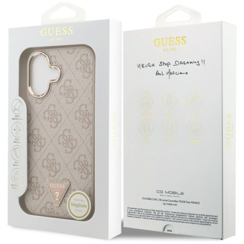 Guess Nakładka Magsafe 4G PU Leather Case With Triangle Logo And Gold Metal Camera Frame Do iPhone 17 Różowa