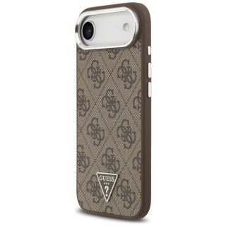 Guess Nakładka Magsafe 4G PU Leather Case With Triangle Logo And Silver Metal Camera Frame Do iPhone 17 Air Brązowa