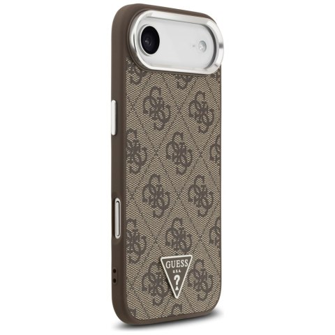 Guess Nakładka Magsafe 4G PU Leather Case With Triangle Logo And Silver Metal Camera Frame Do iPhone 17 Air Brązowa