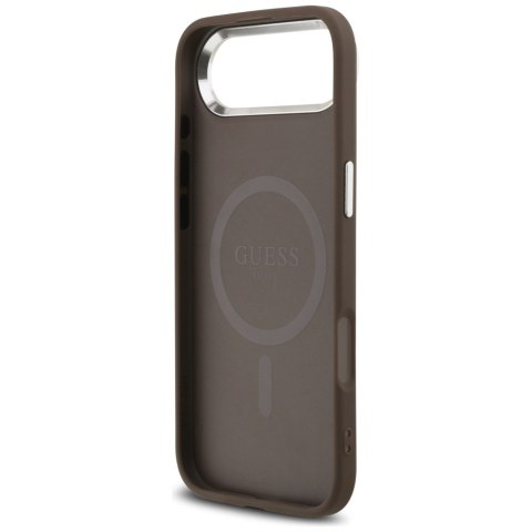 Guess Nakładka Magsafe 4G PU Leather Case With Triangle Logo And Silver Metal Camera Frame Do iPhone 17 Air Brązowa