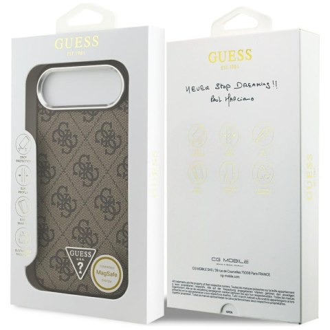 Guess Nakładka Magsafe 4G PU Leather Case With Triangle Logo And Silver Metal Camera Frame Do iPhone 17 Air Brązowa