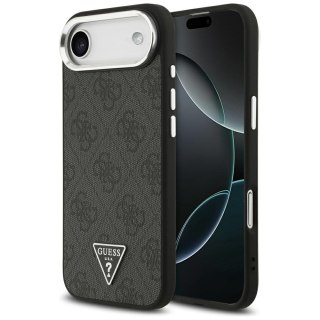 Guess Nakładka Magsafe 4G PU Leather Case With Triangle Logo And Silver Metal Camera Frame Do iPhone 17 Air Czarna