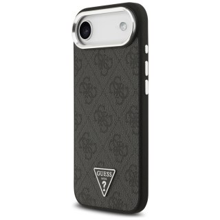 Guess Nakładka Magsafe 4G PU Leather Case With Triangle Logo And Silver Metal Camera Frame Do iPhone 17 Air Czarna
