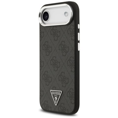 Guess Nakładka Magsafe 4G PU Leather Case With Triangle Logo And Silver Metal Camera Frame Do iPhone 17 Air Czarna
