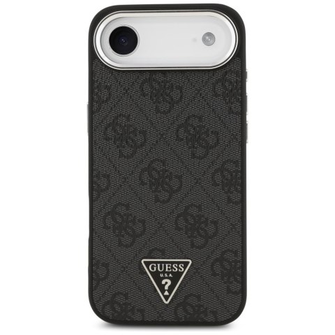 Guess Nakładka Magsafe 4G PU Leather Case With Triangle Logo And Silver Metal Camera Frame Do iPhone 17 Air Czarna