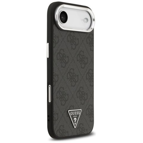 Guess Nakładka Magsafe 4G PU Leather Case With Triangle Logo And Silver Metal Camera Frame Do iPhone 17 Air Czarna