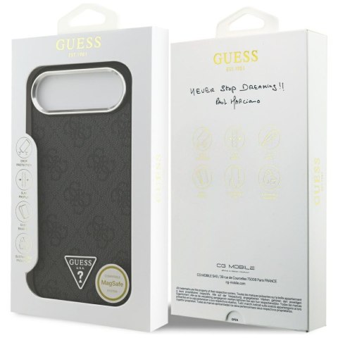 Guess Nakładka Magsafe 4G PU Leather Case With Triangle Logo And Silver Metal Camera Frame Do iPhone 17 Air Czarna
