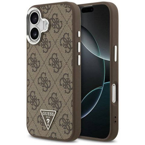 Guess Nakładka Magsafe 4G PU Leather Case With Triangle Logo And Silver Metal Camera Frame Do iPhone 17 Brązowa