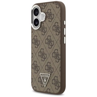 Guess Nakładka Magsafe 4G PU Leather Case With Triangle Logo And Silver Metal Camera Frame Do iPhone 17 Brązowa