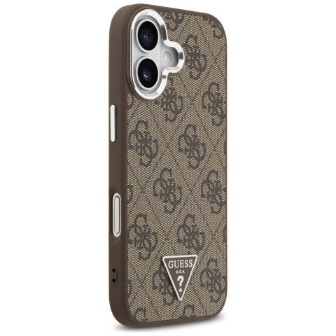 Guess Nakładka Magsafe 4G PU Leather Case With Triangle Logo And Silver Metal Camera Frame Do iPhone 17 Brązowa