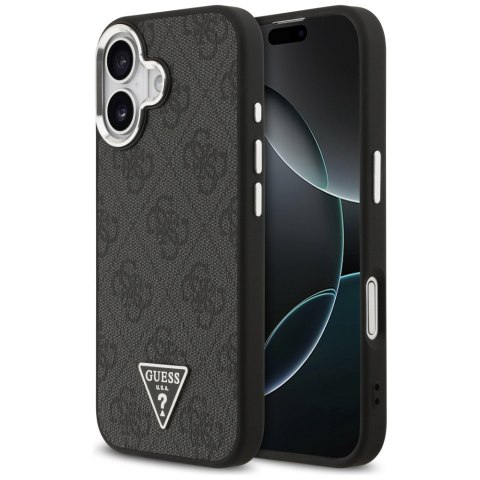 Guess Nakładka Magsafe 4G PU Leather Case With Triangle Logo And Silver Metal Camera Frame Do iPhone 17 Czarna