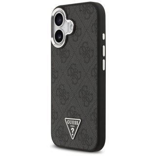 Guess Nakładka Magsafe 4G PU Leather Case With Triangle Logo And Silver Metal Camera Frame Do iPhone 17 Czarna