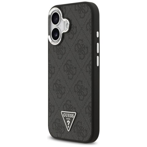 Guess Nakładka Magsafe 4G PU Leather Case With Triangle Logo And Silver Metal Camera Frame Do iPhone 17 Czarna