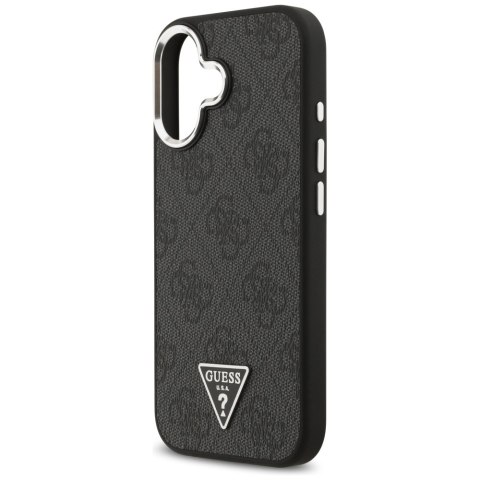 Guess Nakładka Magsafe 4G PU Leather Case With Triangle Logo And Silver Metal Camera Frame Do iPhone 17 Czarna