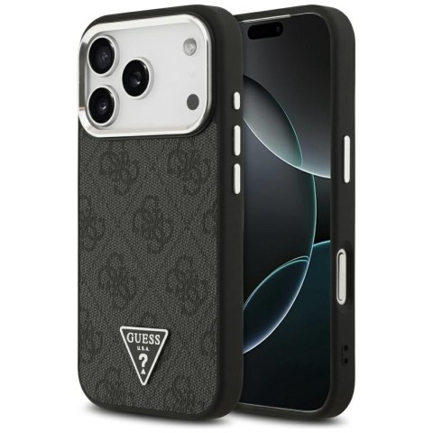 Guess Nakładka Magsafe 4G PU Leather Case With Triangle Logo And Silver Metal Camera Frame Do iPhone 17 Pro Czarna