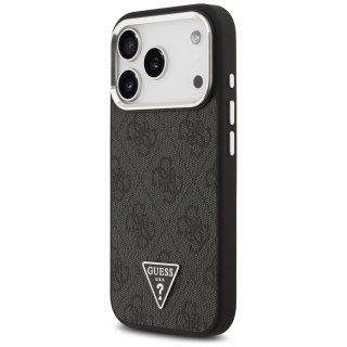 Guess Nakładka Magsafe 4G PU Leather Case With Triangle Logo And Silver Metal Camera Frame Do iPhone 17 Pro Czarna