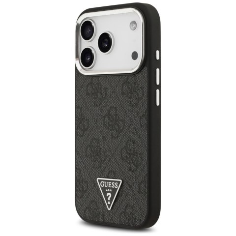 Guess Nakładka Magsafe 4G PU Leather Case With Triangle Logo And Silver Metal Camera Frame Do iPhone 17 Pro Czarna