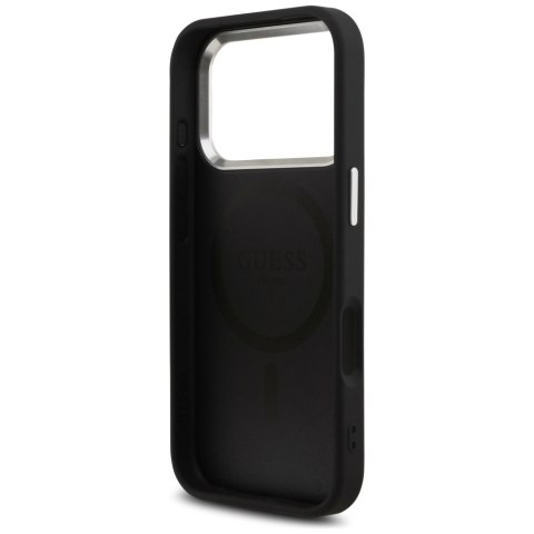 Guess Nakładka Magsafe 4G PU Leather Case With Triangle Logo And Silver Metal Camera Frame Do iPhone 17 Pro Czarna