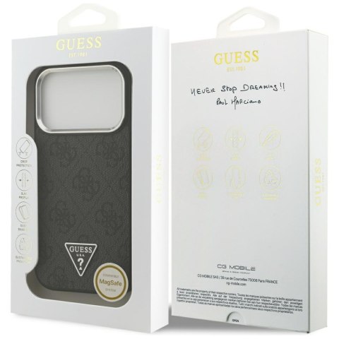 Guess Nakładka Magsafe 4G PU Leather Case With Triangle Logo And Silver Metal Camera Frame Do iPhone 17 Pro Czarna