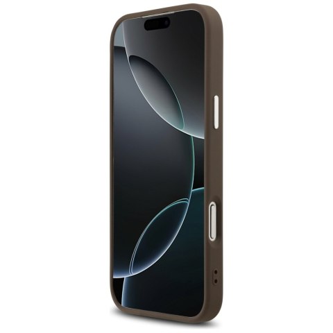 Guess Nakładka Magsafe 4G PU Leather Case With Triangle Logo And Silver Metal Camera Frame Do iPhone 17 Pro Max Brązowa