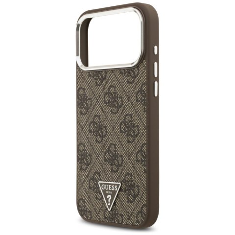 Guess Nakładka Magsafe 4G PU Leather Case With Triangle Logo And Silver Metal Camera Frame Do iPhone 17 Pro Max Brązowa