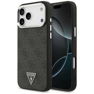 Guess Nakładka Magsafe 4G PU Leather Case With Triangle Logo And Silver Metal Camera Frame Do iPhone 17 Pro Max Czarna
