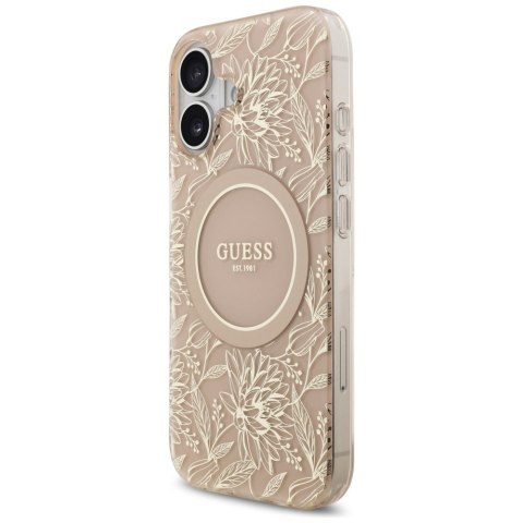 Guess Nakładka Magsafe IML Case Flowers Electroplated Allover With Beads Strap Do iPhone 17 Różowa