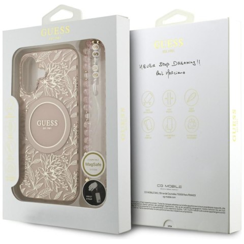 Guess Nakładka Magsafe IML Case Flowers Electroplated Allover With Beads Strap Do iPhone 17 Różowa