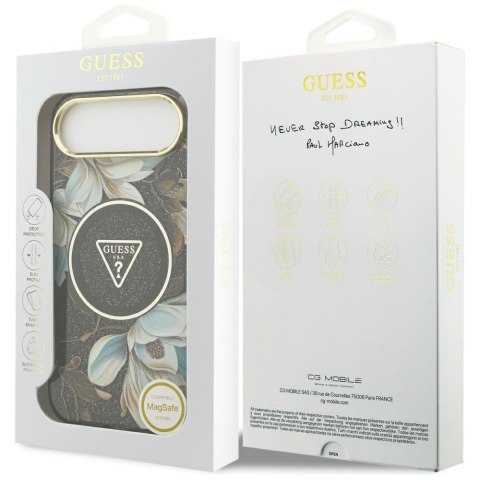 Guess Nakładka Magsafe IML Case Glitter Flowers And Triangle With Metal Camera Frame And Buttons Do iPhone 17 Air Czarna