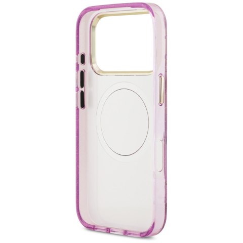 Guess Nakładka Magsafe IML Case Glitter Flowers And Triangle With Metal Camera Frame And Buttons Do iPhone 17 Pro Max Fioletowa