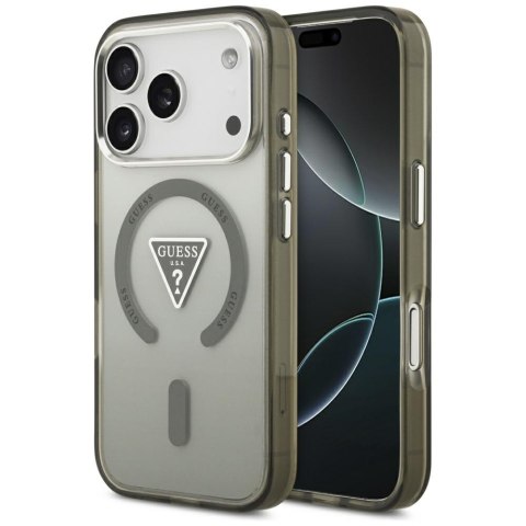 Guess Nakładka Magsafe IML Gradient Case With Print Triangle Logo & Silver Metal Camera Buttons Do iPhone 17 Pro Khaki