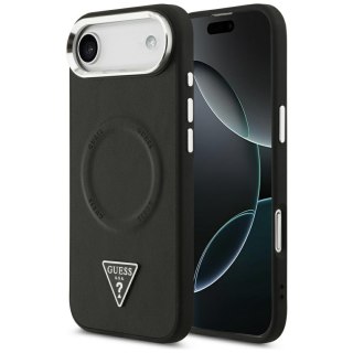 Guess Nakładka Magsafe PU Leather Case With Triangle Logo Silver Metal Camera Frame Do iPhone 17 Air Czarna