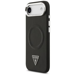 Guess Nakładka Magsafe PU Leather Case With Triangle Logo Silver Metal Camera Frame Do iPhone 17 Air Czarna