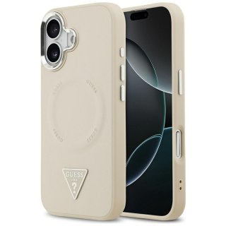 Guess Nakładka Magsafe PU Leather Case With Triangle Logo Silver Metal Camera Frame Do iPhone 17 Beżowa