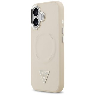 Guess Nakładka Magsafe PU Leather Case With Triangle Logo Silver Metal Camera Frame Do iPhone 17 Beżowa