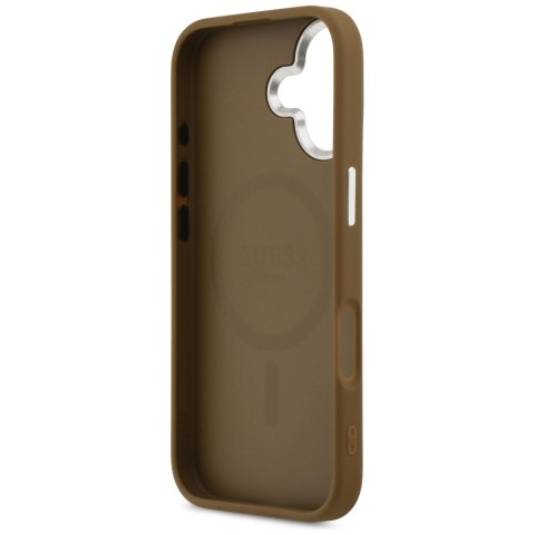 Guess Nakładka Magsafe PU Leather Case With Triangle Logo Silver Metal Camera Frame Do iPhone 17 Brązowa