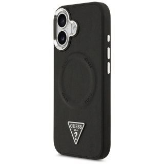 Guess Nakładka Magsafe PU Leather Case With Triangle Logo Silver Metal Camera Frame Do iPhone 17 Czarna