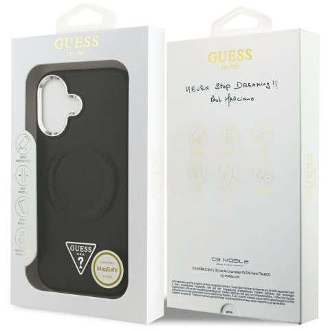 Guess Nakładka Magsafe PU Leather Case With Triangle Logo Silver Metal Camera Frame Do iPhone 17 Czarna