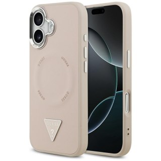 Guess Nakładka Magsafe PU Leather Case With Triangle Logo Silver Metal Camera Frame Do iPhone 17 Różowa