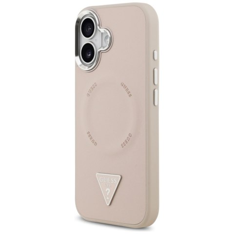 Guess Nakładka Magsafe PU Leather Case With Triangle Logo Silver Metal Camera Frame Do iPhone 17 Różowa
