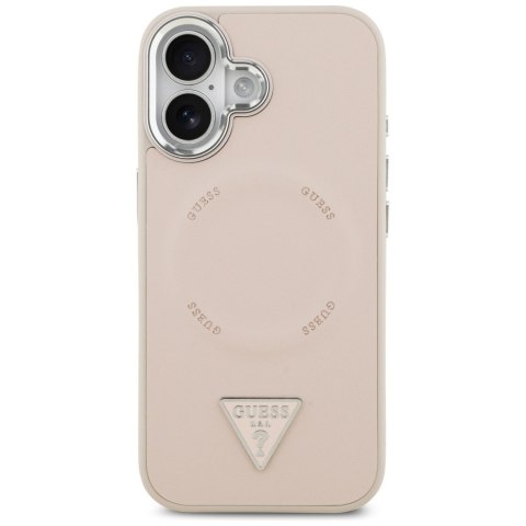 Guess Nakładka Magsafe PU Leather Case With Triangle Logo Silver Metal Camera Frame Do iPhone 17 Różowa