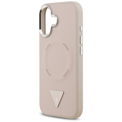 Guess Nakładka Magsafe PU Leather Case With Triangle Logo Silver Metal Camera Frame Do iPhone 17 Różowa