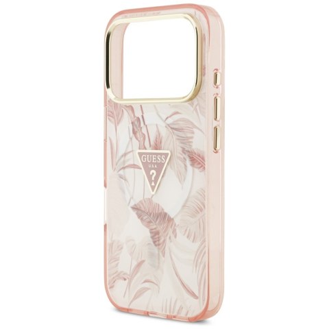 Guess Nakładka Magsafe Pc TPU Case Jungle Tonal Pattern With Printed Logo Triangle And Metal Camera Frame Do iPhone 17 Pro Różow