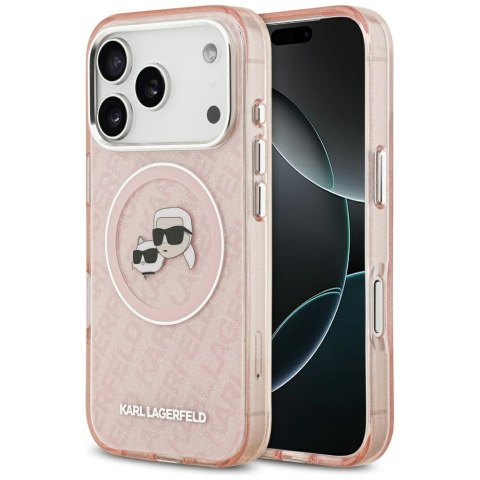 Karl Lagerfeld nakładka Magsafe IML glitter case metal camera frame and buttons Karl and Choupette heads on KL repeated logo do 