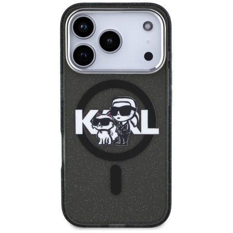 Karl Lagerfeld nakładka Magsafe IML glitter case metal camera frame and buttons Karl and Choupette sketch logo do iPhone 17 Pro 