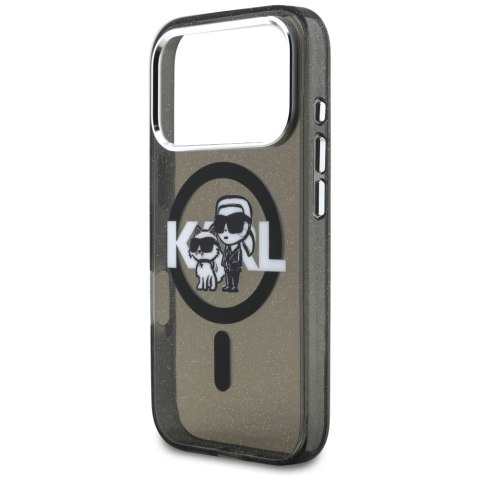 Karl Lagerfeld nakładka Magsafe IML glitter case metal camera frame and buttons Karl and Choupette sketch logo do iPhone 17 Pro 