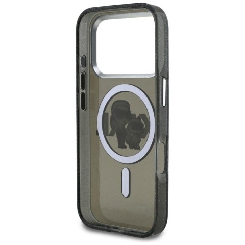 Karl Lagerfeld nakładka Magsafe IML glitter case metal camera frame and buttons Karl and Choupette sketch logo do iPhone 17 Pro 