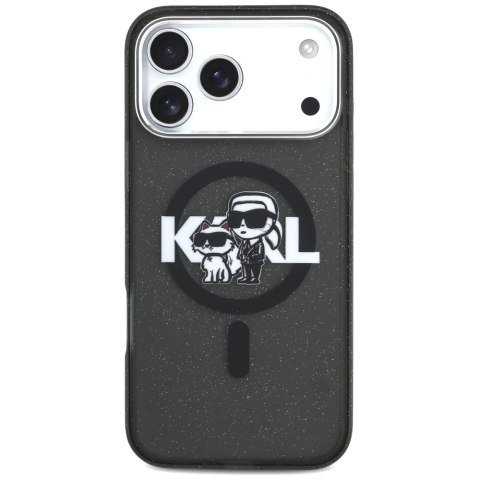 Karl Lagerfeld nakładka Magsafe IML glitter case metal camera frame and buttons Karl and Choupette sketch logo do iPhone 17 Pro 